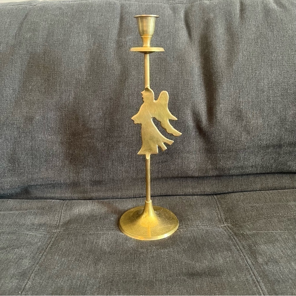Vintage Brass Taper Angel Candlestick